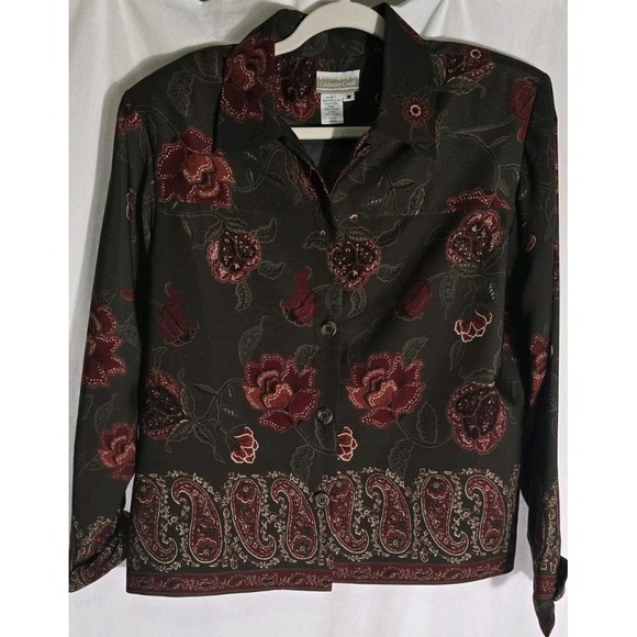 Coldwater Creek Button Down Floral Print Jean Jacket‎ Green M - Picture 1 of 6